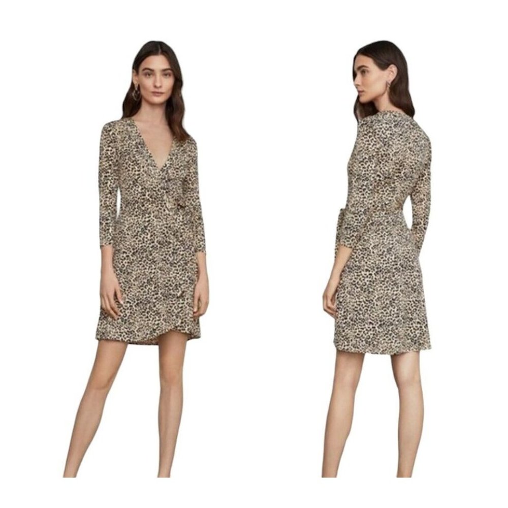 BCBG Maxazria Womens XS Leopard Print Faux Wrap Dress Slinky Stretchy Tight Sexy